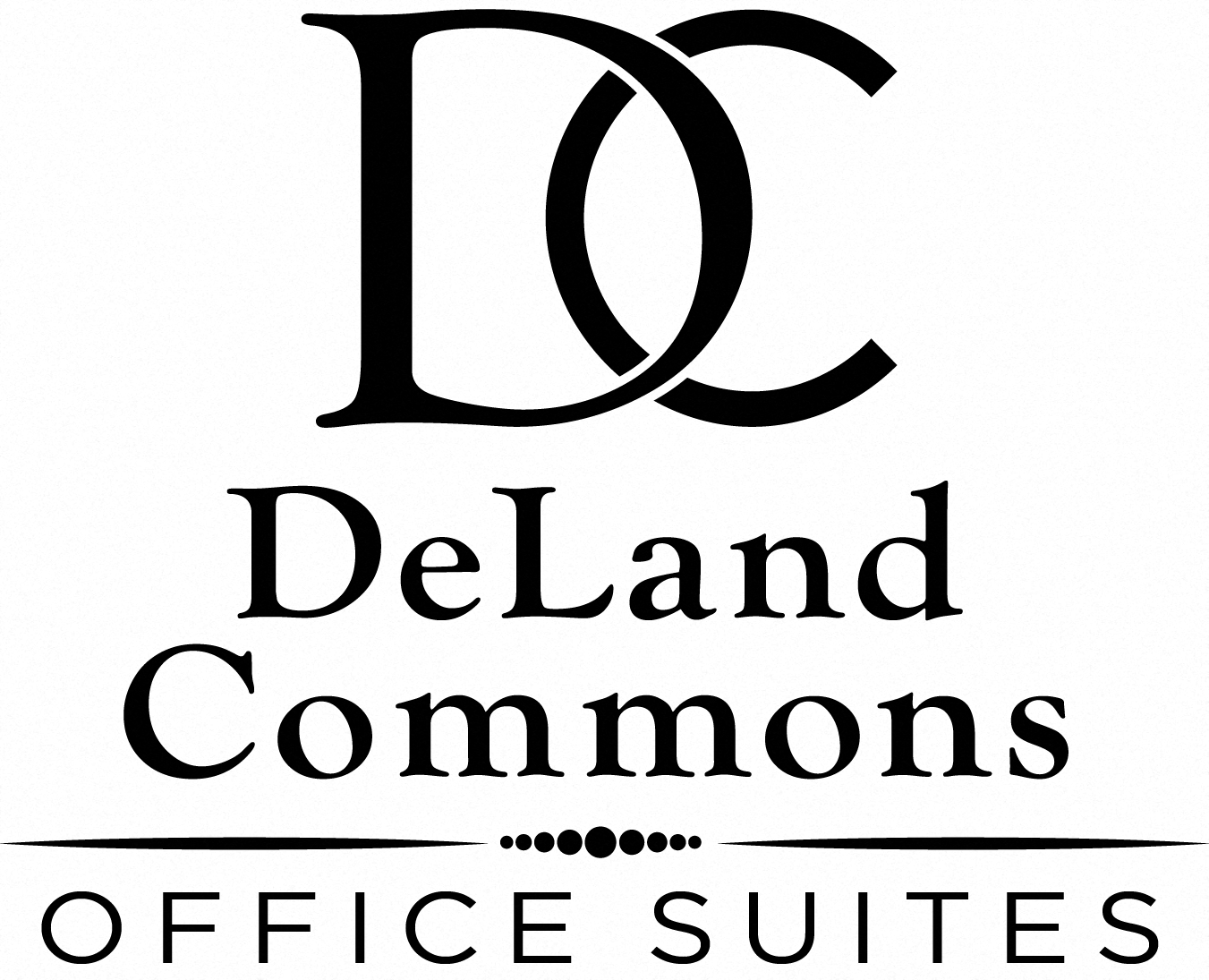 The image is a logo for DeLand Commons Office Suites.